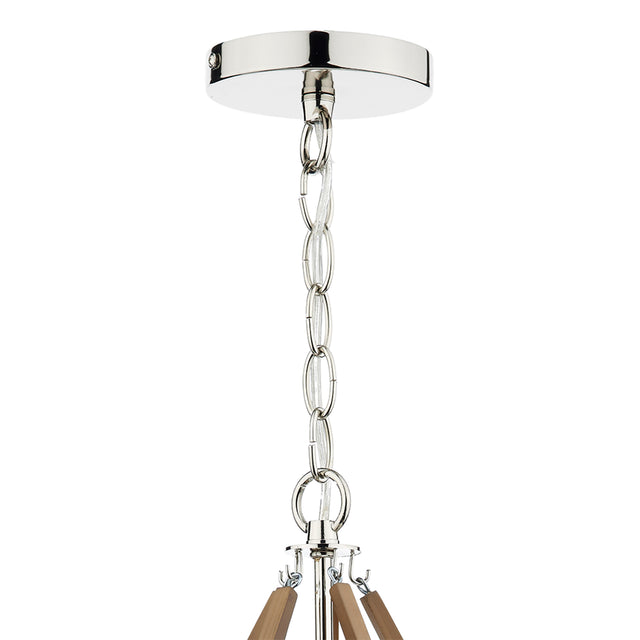 Hotel 5 Light Pendant Polished Nickel Wood