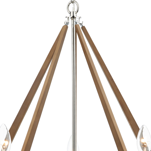 Hotel 5 Light Pendant Polished Nickel Wood