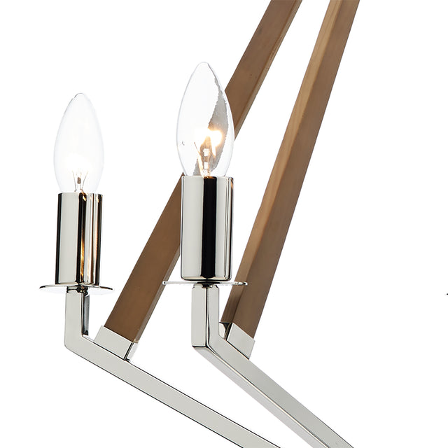 Hotel 5 Light Pendant Polished Nickel Wood