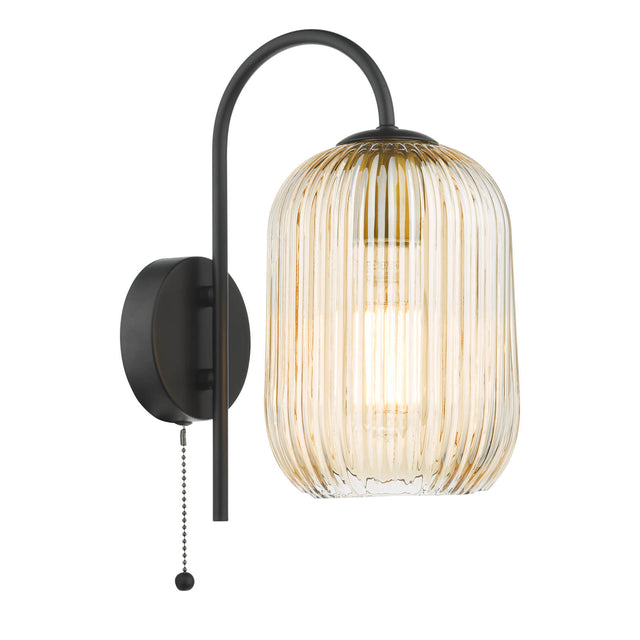 Idra Wall Light Matt Black and Champagne Ribbed Glass