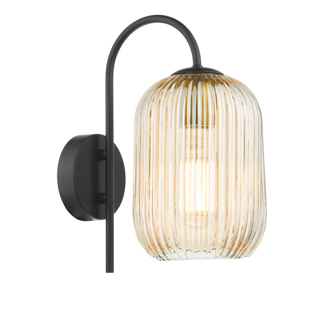 Idra Wall Light Matt Black and Champagne Ribbed Glass