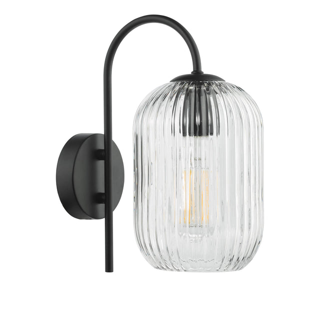 Idra Wall Light Matt Black and Ribbed Glass