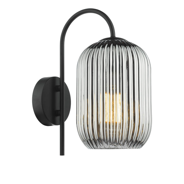 Idra Wall Light Matt Black and Smoked Ribbed Glass