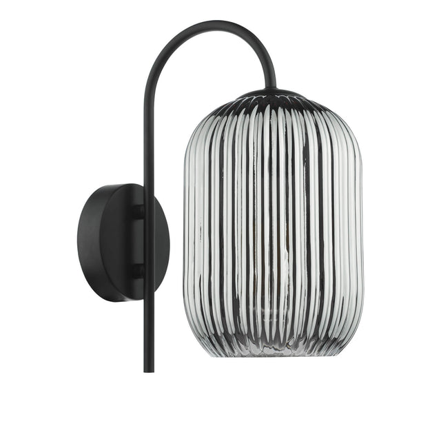 Idra Wall Light Matt Black and Smoked Ribbed Glass