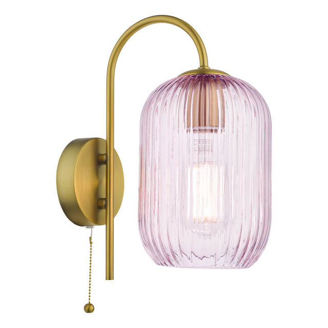 Idra Wall Light Aged Bronze and Pink Ribbed Glass