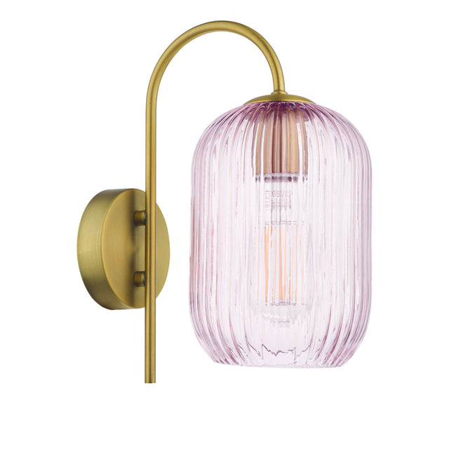 Idra Wall Light Aged Bronze and Pink Ribbed Glass