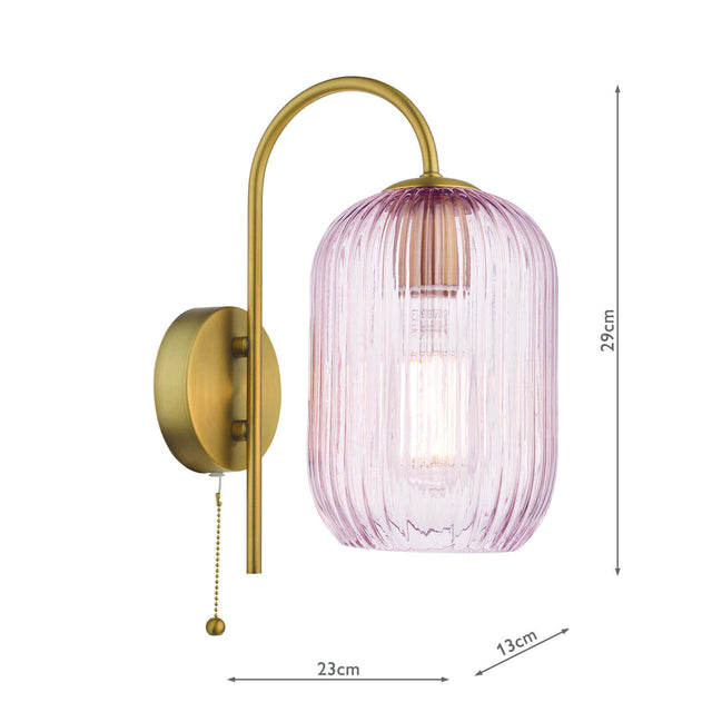 Idra Wall Light Aged Bronze and Pink Ribbed Glass