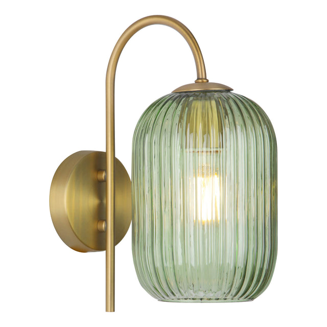 Idra Wall Light Aged Bronze and Green Ribbed Glass