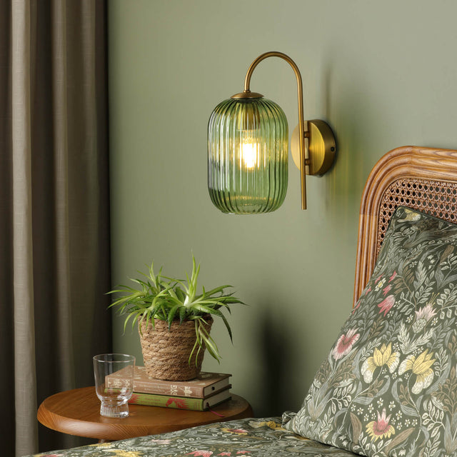 Idra Wall Light Aged Bronze and Green Ribbed Glass