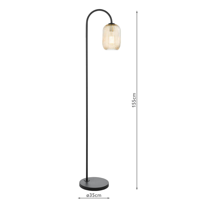 Idra Floor Lamp Matt Black and Champagne Ribbed Glass