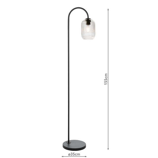 Idra Floor Lamp Matt Black and Ribbed Glass