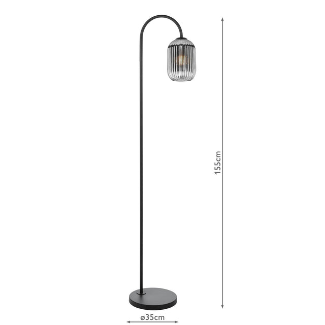 Idra Floor Lamp Matt Black and Smoked Ribbed Glass