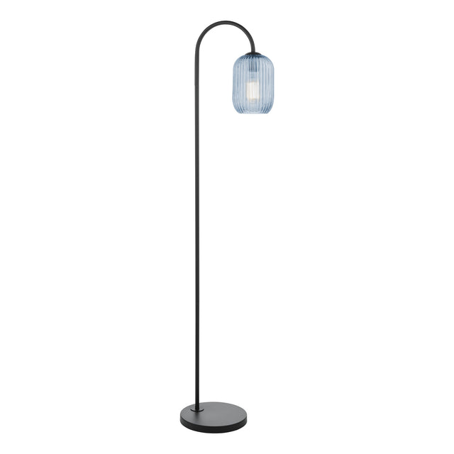 Idra Floor Lamp Satin Black and Blue Ribbed Glass