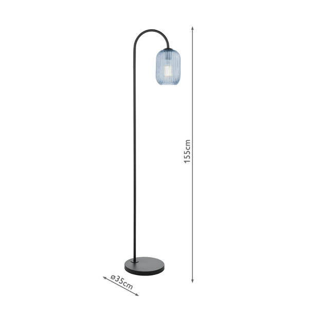 Idra Floor Lamp Satin Black and Blue Ribbed Glass