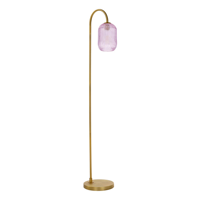 Idra Floor Lamp Aged Bronze and Pink Ribbed Glass