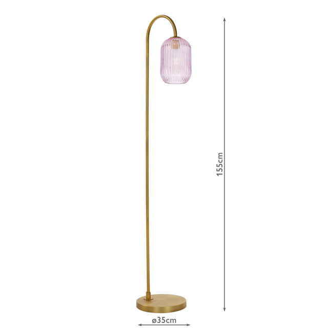 Idra Floor Lamp Aged Bronze and Pink Ribbed Glass