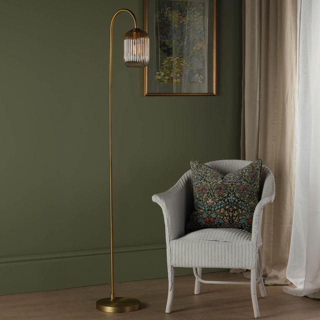 Idra Floor Lamp Aged Bronze and Champagne Ribbed Glass