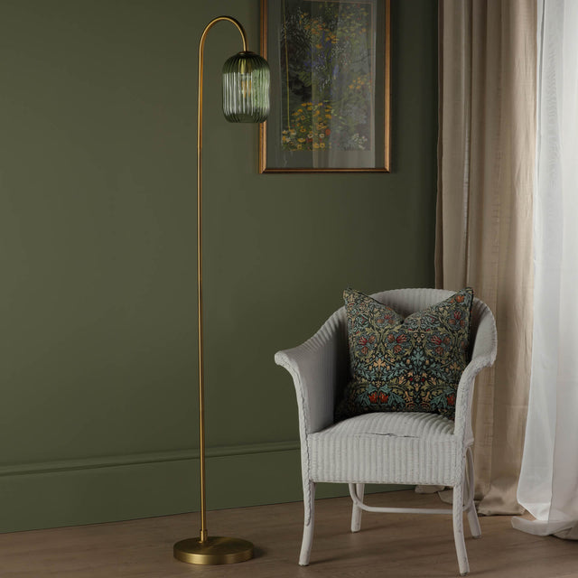 Idra Floor Lamp Aged Bronze and Green Ribbed Glass