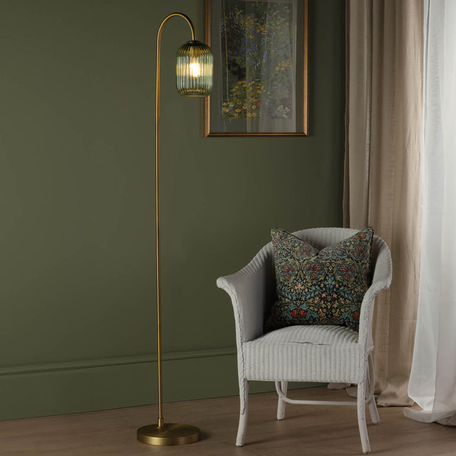 Idra Floor Lamp Aged Bronze and Green Ribbed Glass