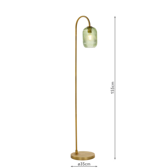 Idra Floor Lamp Aged Bronze and Green Ribbed Glass