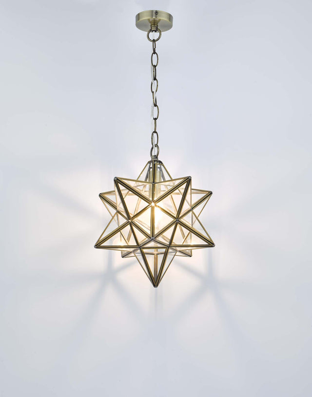 Ilario Large Star Pendant Antique Brass & Glass