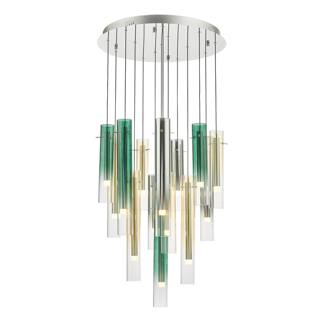 Isadora 14 Light Cluster Pendant Polished Chrome Multi-Coloured Glass LED