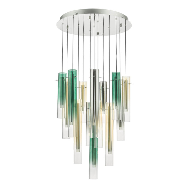 Isadora 14 Light Cluster Pendant Polished Chrome Multi-Coloured Glass LED