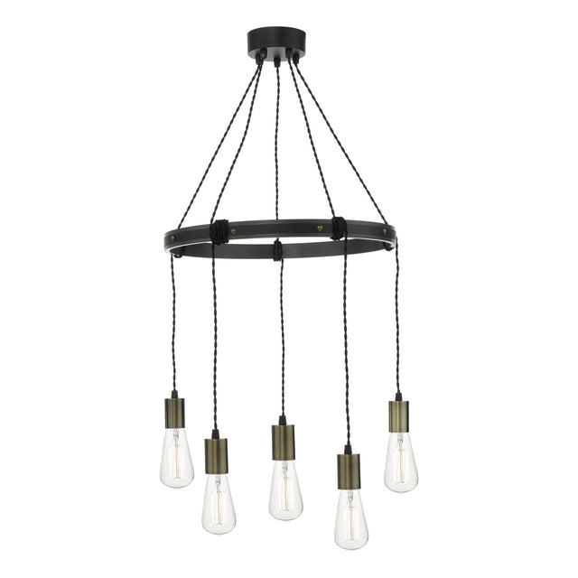 Ivan 5 Light Pendant Rustic Wood Aged Brass Detail