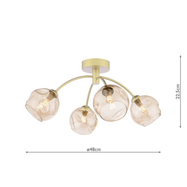 Izzy 4 Light Semi-Flush Gold & Champagne Dimpled Glass