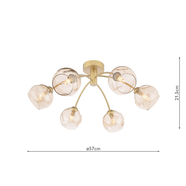 Izzy 6 Light Semi-Flush Gold & Champagne Dimpled Glass