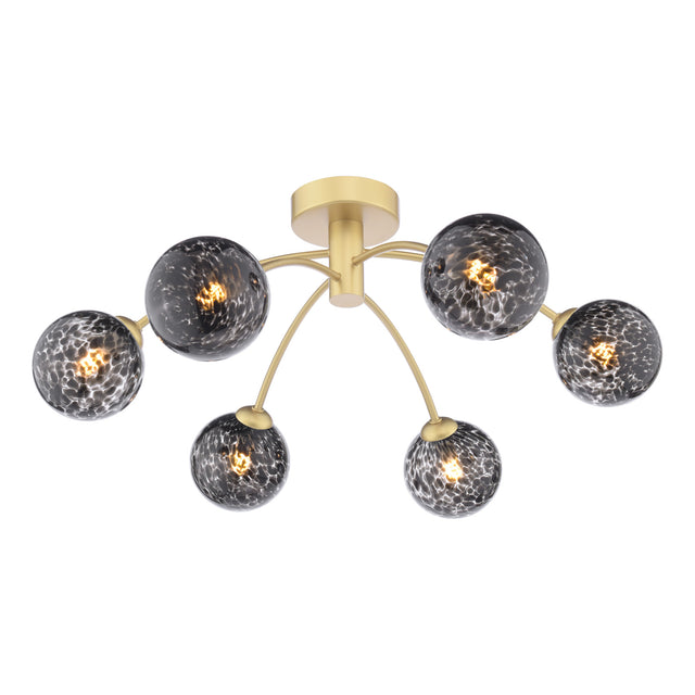 Izzy 6 Light Semi-Flush Polished Gold and Black Confetti Glass