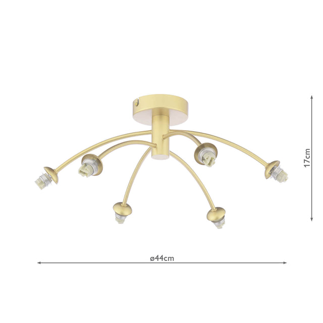 Izzy 6 Light Semi-Flush Matt Gold  Fitting Only