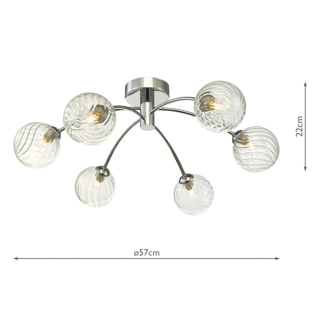 Izzy 6lt Semi Flush Polished Chrome Twisted Glass