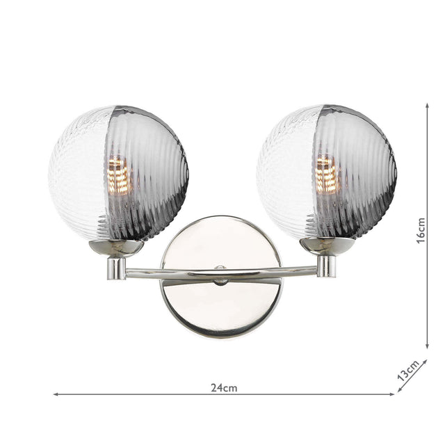 Izzy 2 Light Wall Light Polished Chrome & Smoked/Clear Ribbed Glass