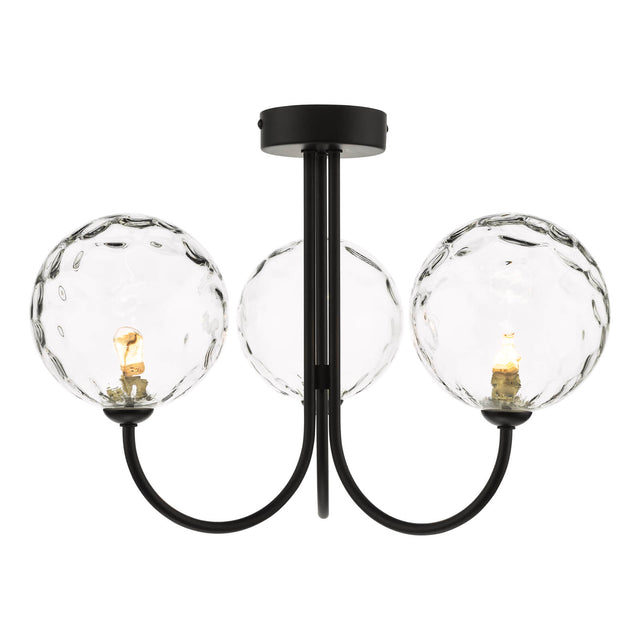 Jared 3 Light Semi Flush Matt Black Clear Dimpled Glass