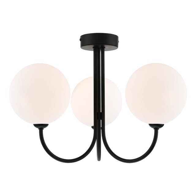 Jared 3 Light Semi-Flush Matt Black and Large Opal Glass