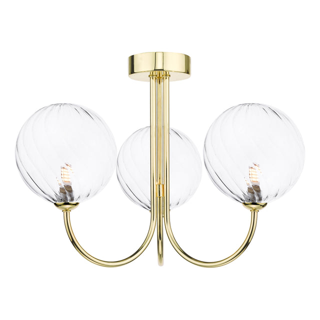 Jared 3 Light Semi-Flush Polished Gold and Twisted Glass