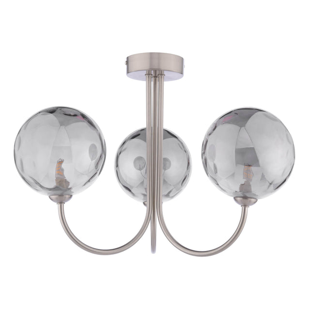 Jared 3 Light Semi-Flush Satin Nickel and Smoked Dimpled Glass