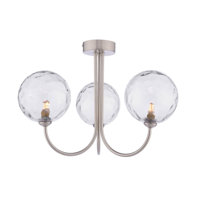 Jared 3 Light Semi-Flush Satin Nickel & Dimpled Clear Glass