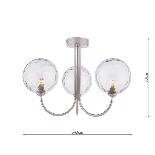 Jared 3 Light Semi-Flush Satin Nickel & Dimpled Clear Glass