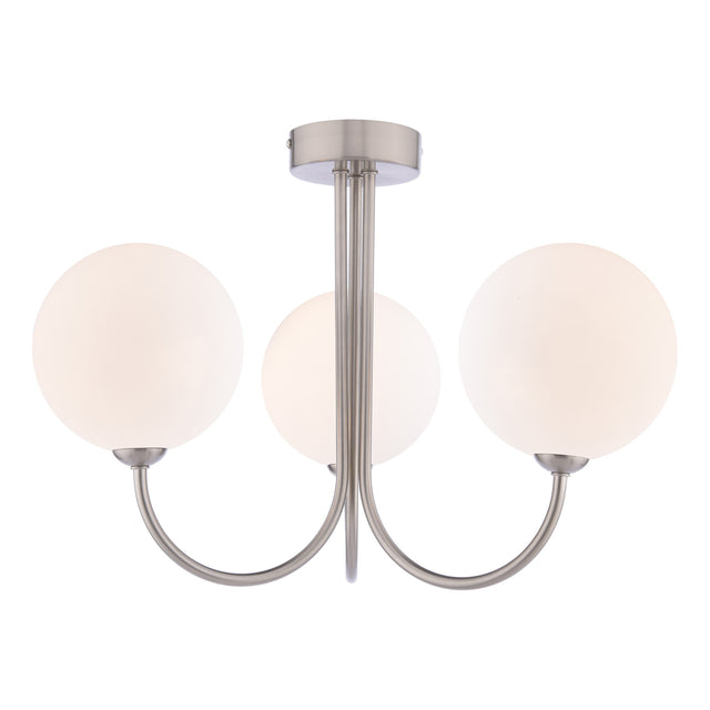 Jared 3 Light Semi-Flush Satin Nickel and Large Opal Glass