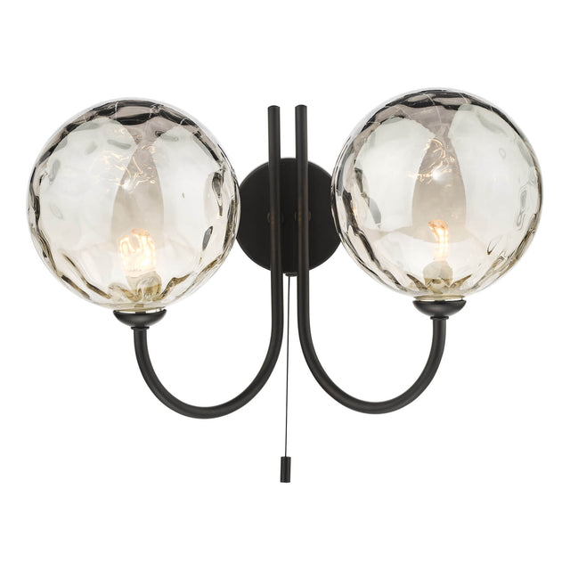 Jared 2 Light Wall Light Matt Black Smoked Dimpled Glass