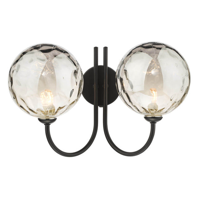 Jared 2 Light Wall Light Matt Black Smoked Dimpled Glass