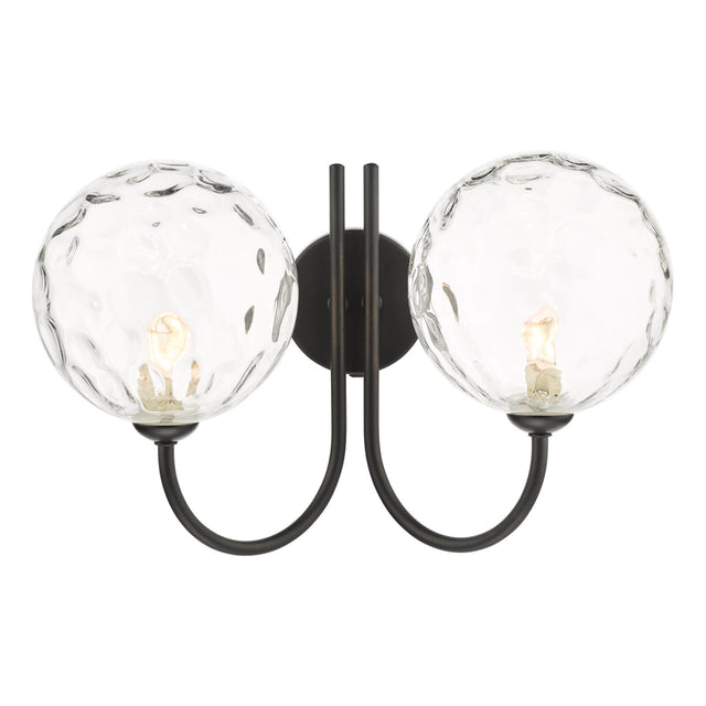 Jared 2 Light Wall Light Matt Black Clear Dimpled Glass