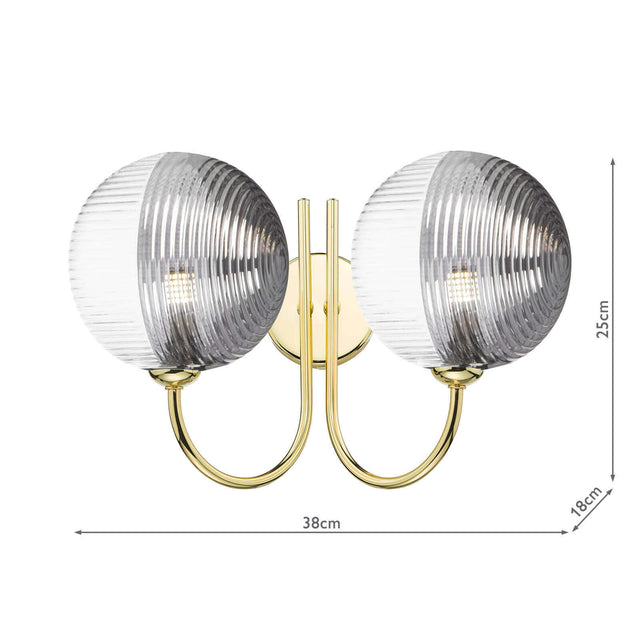 Jared 2 Light Wall Light Polished Gold & Smoked/Clear Ribbed Glass