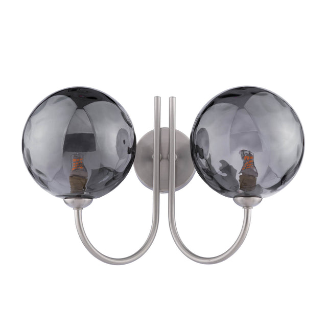 Jared 2 Light Wall Light Satin Nickel and Smoked Dimpled Glass