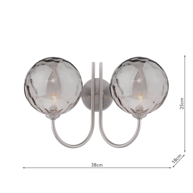 Jared 2 Light Wall Light Satin Nickel and Smoked Dimpled Glass