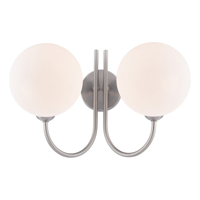 Jared 2 Light Wall Light Satin Nickel and Large Opal Glass