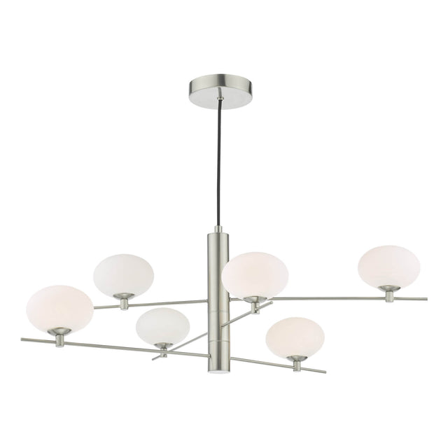 Jasper 6 Light Pendant Satin Nickel and Opal Glass