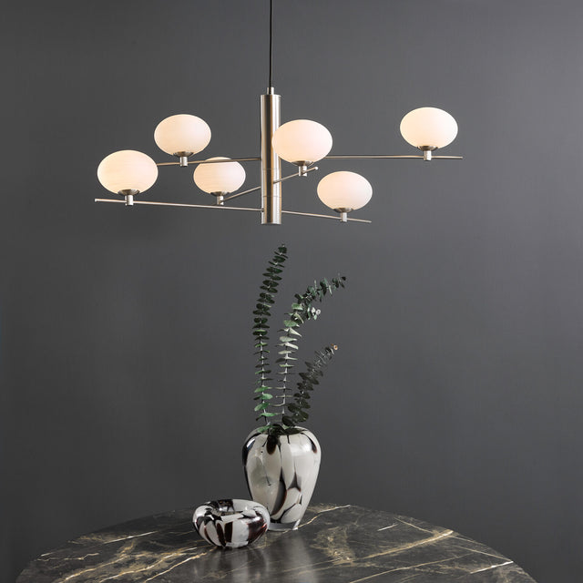 Jasper 6 Light Pendant Satin Nickel and Opal Glass